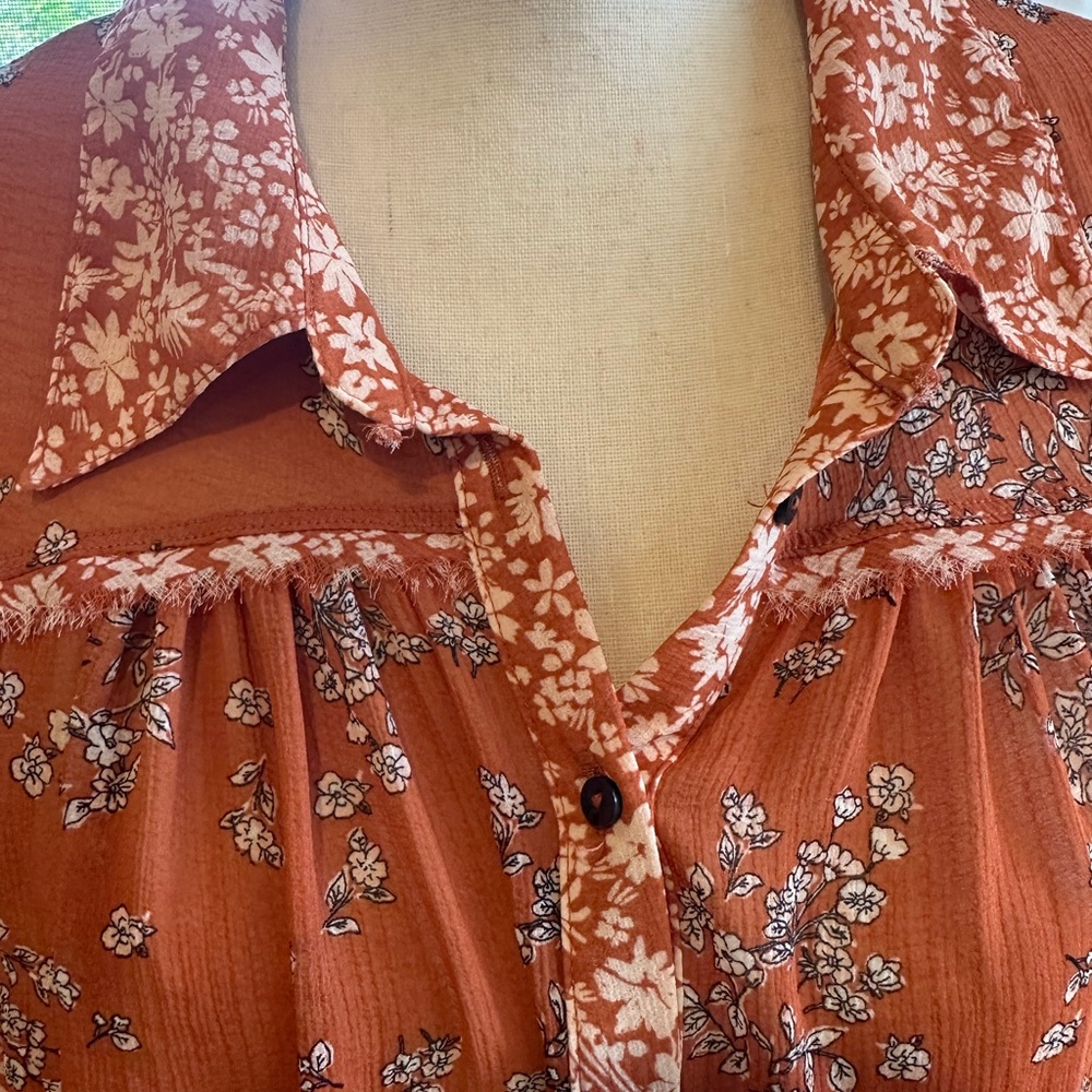 Free People Serena Blouse rust floral print Large - Picture 3 of 9